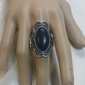 Paparazzi Black and Silver Ornate Women's Ring Strech